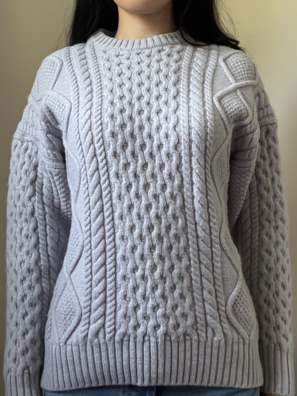 ARITZIA Cable-Knit Crewneck Sweater Grey Size XS GUC SHRUNK